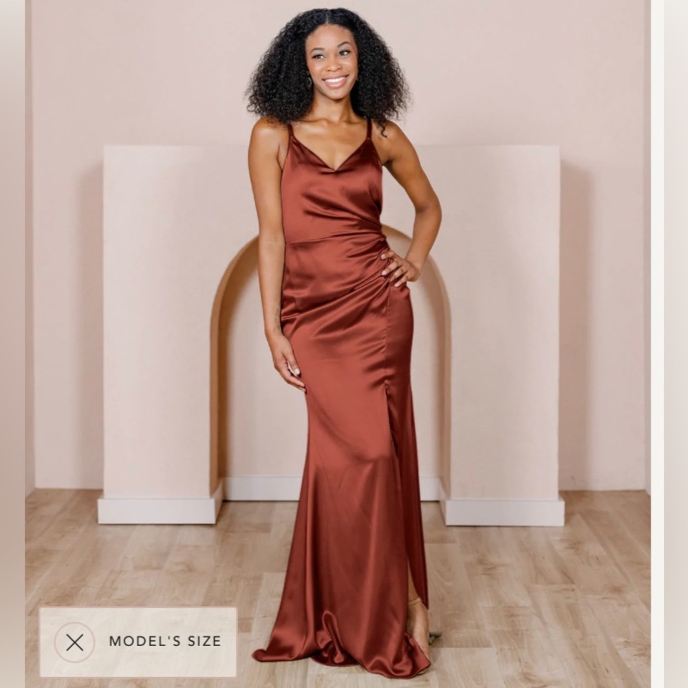 Revelry Rory Satin Dress - Terracotta Rust